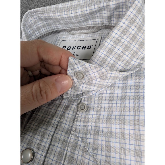 Poncho Western Pearl Snap Shirt Mens Medium Reg Fit Gray Plaid Short Sleeve - Picture 8 of 11